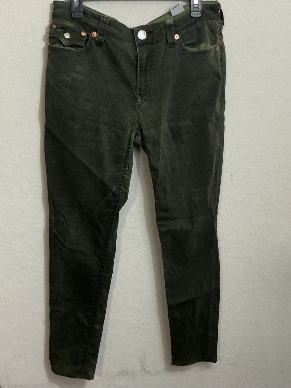 👖 True Religion Olive Green Skinny Jeans Pants Size 33 Flap Pocket 👖